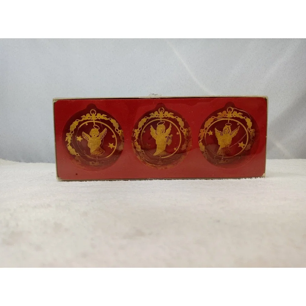 VTG Solid Brass Classic Collection Angel Ornaments Set of 3 Christmas Gold Boxed